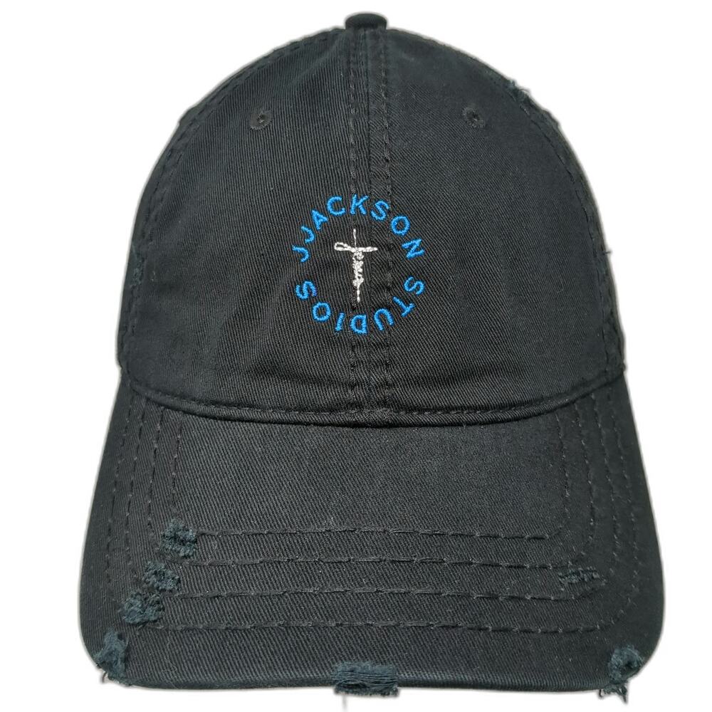 Otto Baseball Cap Black One Size Distressed Jackson Studios Cotton Strapback Hat